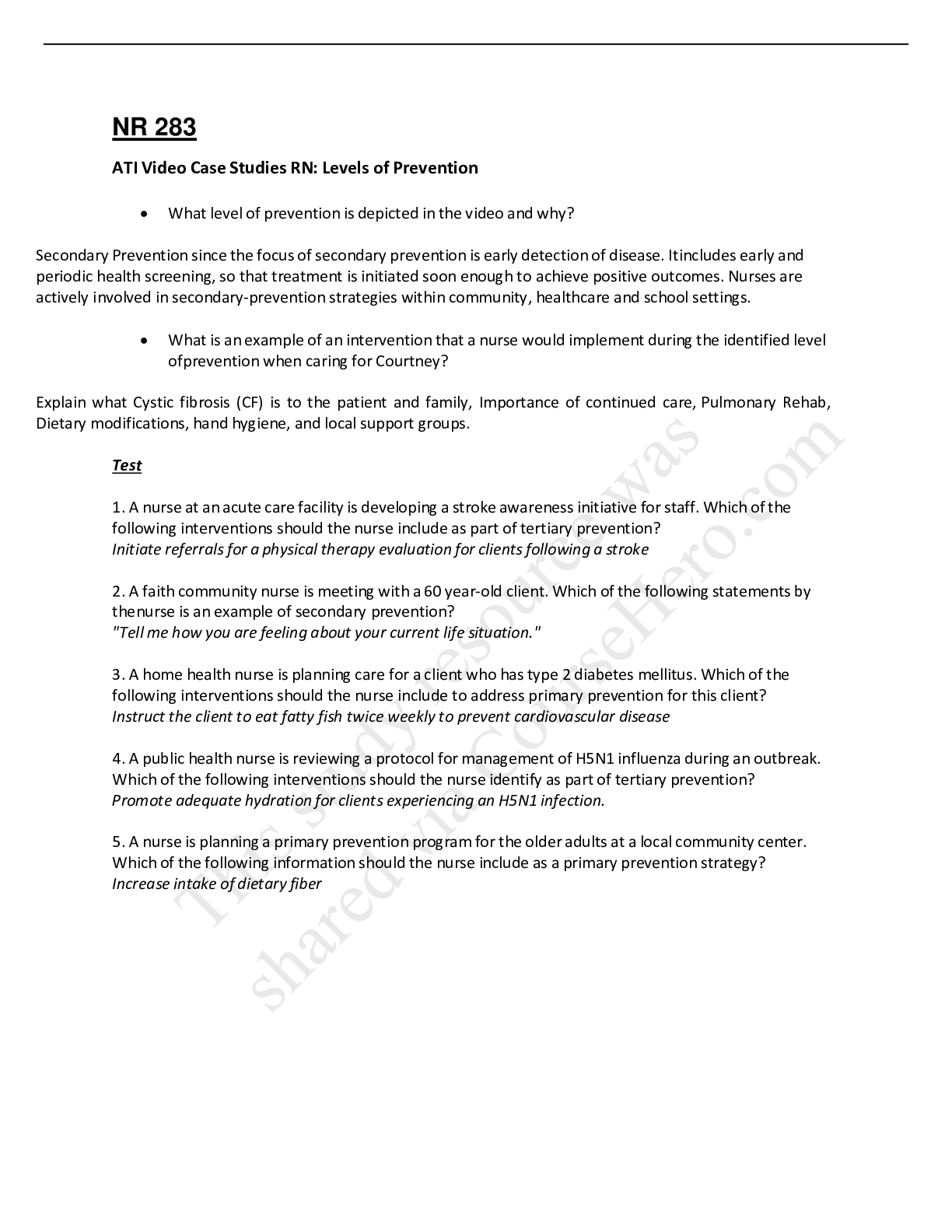 Preview image for ATI Video Case Studies RN: Levels of Prevention